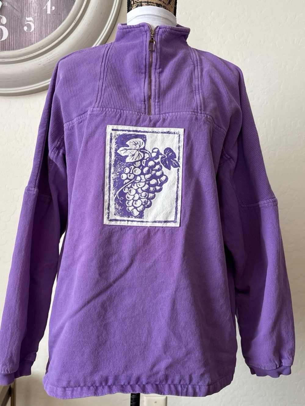 VTG 1984 Coldwater Creek Quarter Zip Pullover Grapes Patch Made USA. XL